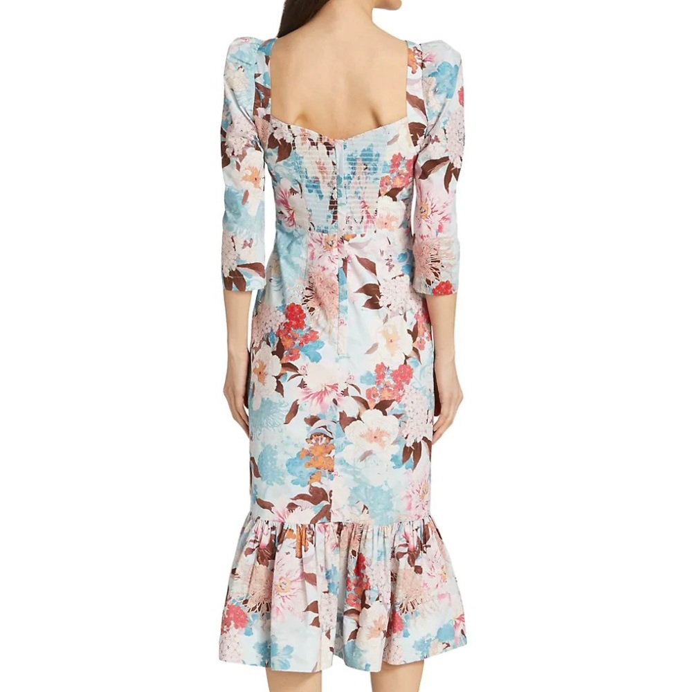 NWT Cara Cara Busy Puff-Sleeve Midi-Dress Japanese Floral blue - Picture 3 of 11